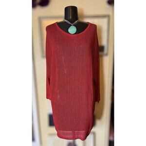 NWT J. Jill Sweater Linen Blend 3/4 Sleeve Cherry Red Round Neck Open Knit XL